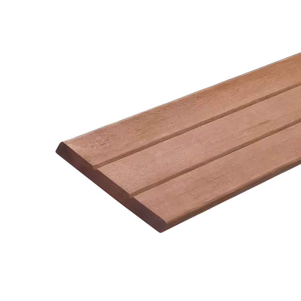 Schuttingplank 15 x 145 mm 3,65 mtr Dubbele V-Groef & Effen Zijde Hardhout Keruing