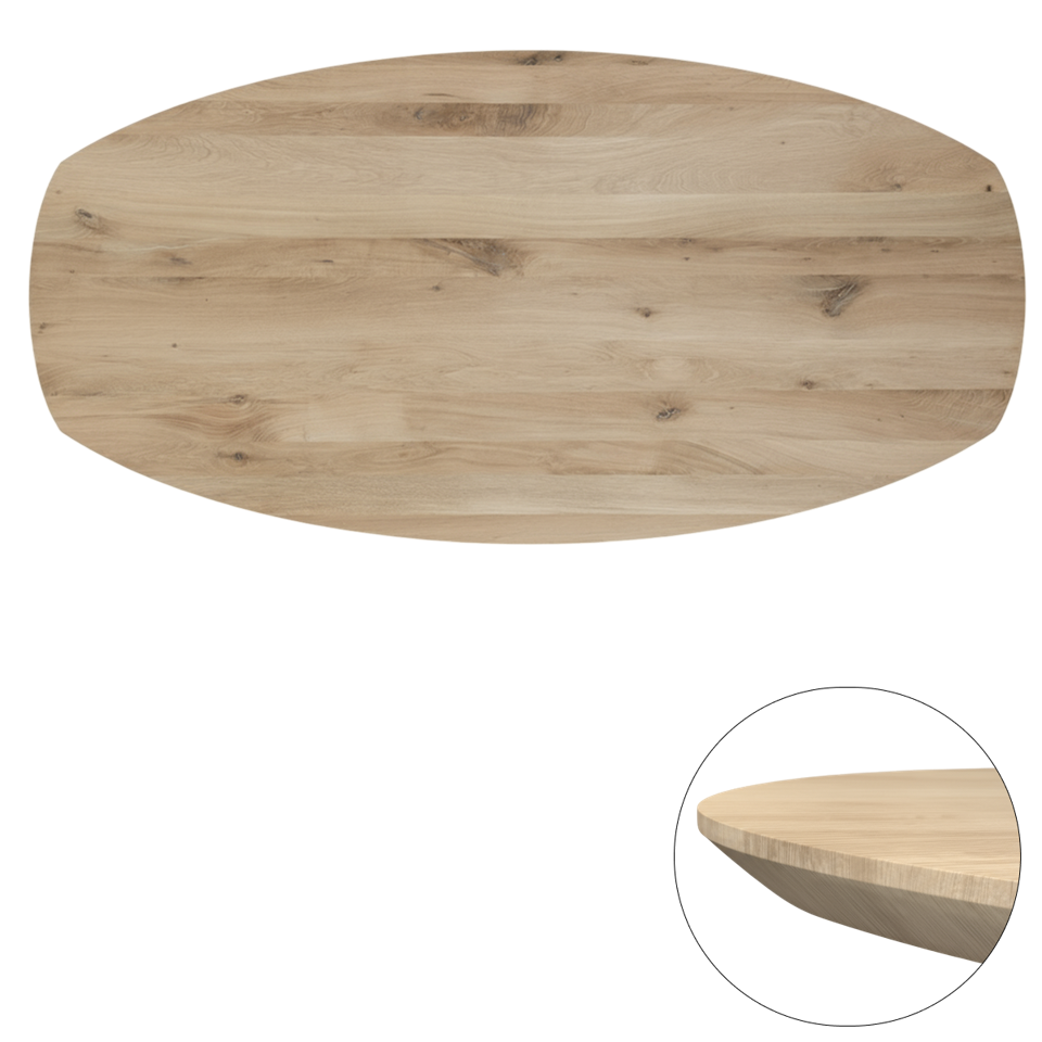 Tafelblad rustiek eiken Deens ovaal facet rand 40mm 220x110