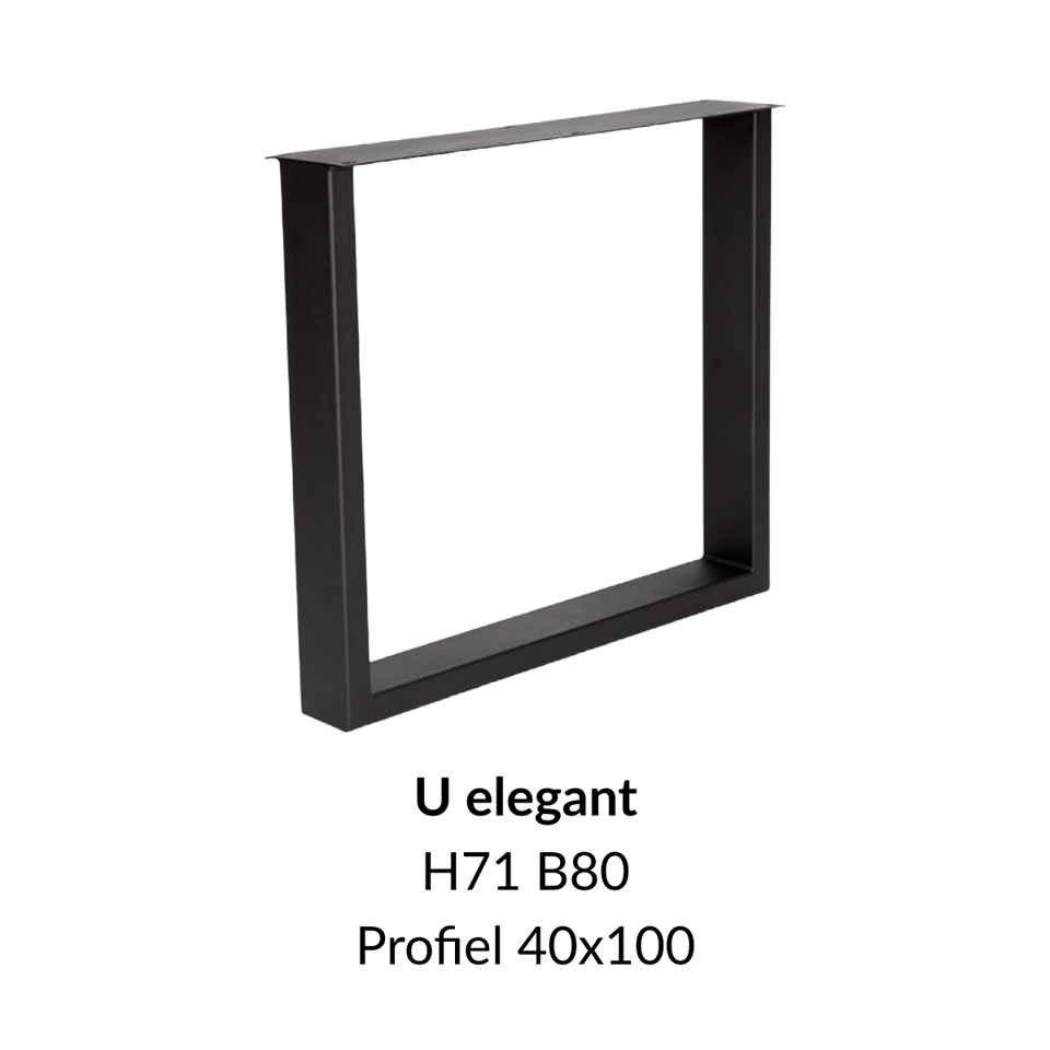 Metalen onderstel U elegant zwart RAL9005 - 71cm hoog - 80cm breed. Profiel 40x100mm