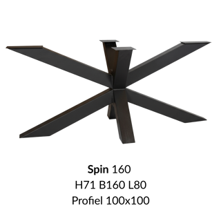 Metalen onderstel Spin 160 zwart RAL9005 - 71cm hoog - 160x80cm. Profiel 100x100mm