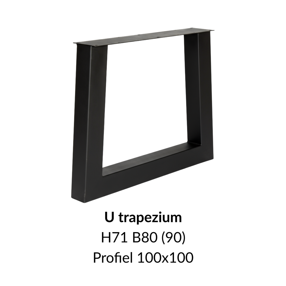 Metalen onderstel U trapezium zwart RAL9005 - 80-90cm breed. Profiel 100x100mm