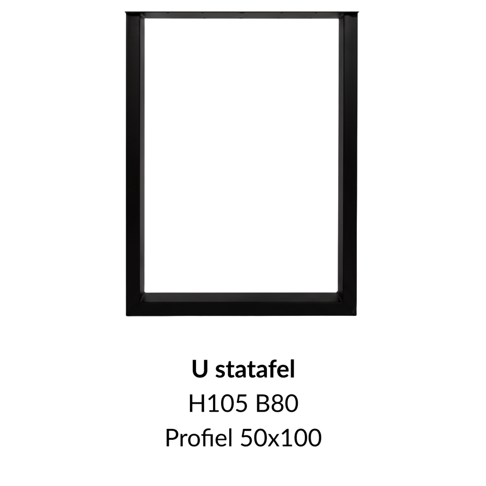 Metalen onderstel U elegant statafel zwart RAL9005 - 105cm hoog - 80cm breed. Profiel 50x100mm