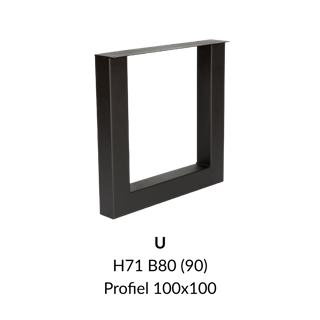 Metalen onderstel U zwart RAL9005 - 80cm breed. Profiel 100x100mm
