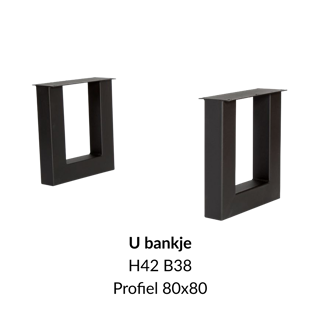 Metalen onderstel U bankje zwart RAL9005 - 38cm breed. Profiel 80x80mm