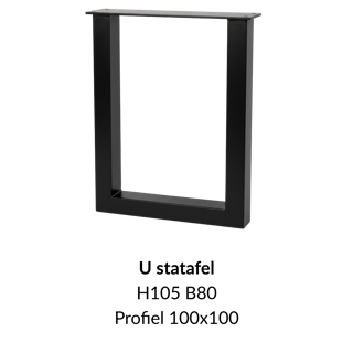 Metalen onderstel U statafel zwart RAL9005 - 105cm hoog - 80cm breed. Profiel 100x100mm