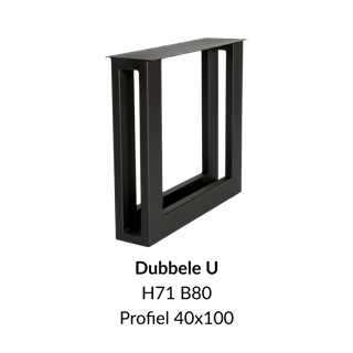 Metalen onderstel dubbele U zwart RAL9005 - 80cm breed. Profiel 2x 40x100mm