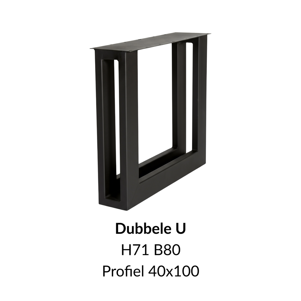 Metalen onderstel dubbele U zwart RAL9005 - 80cm breed. Profiel 2x 40x100mm