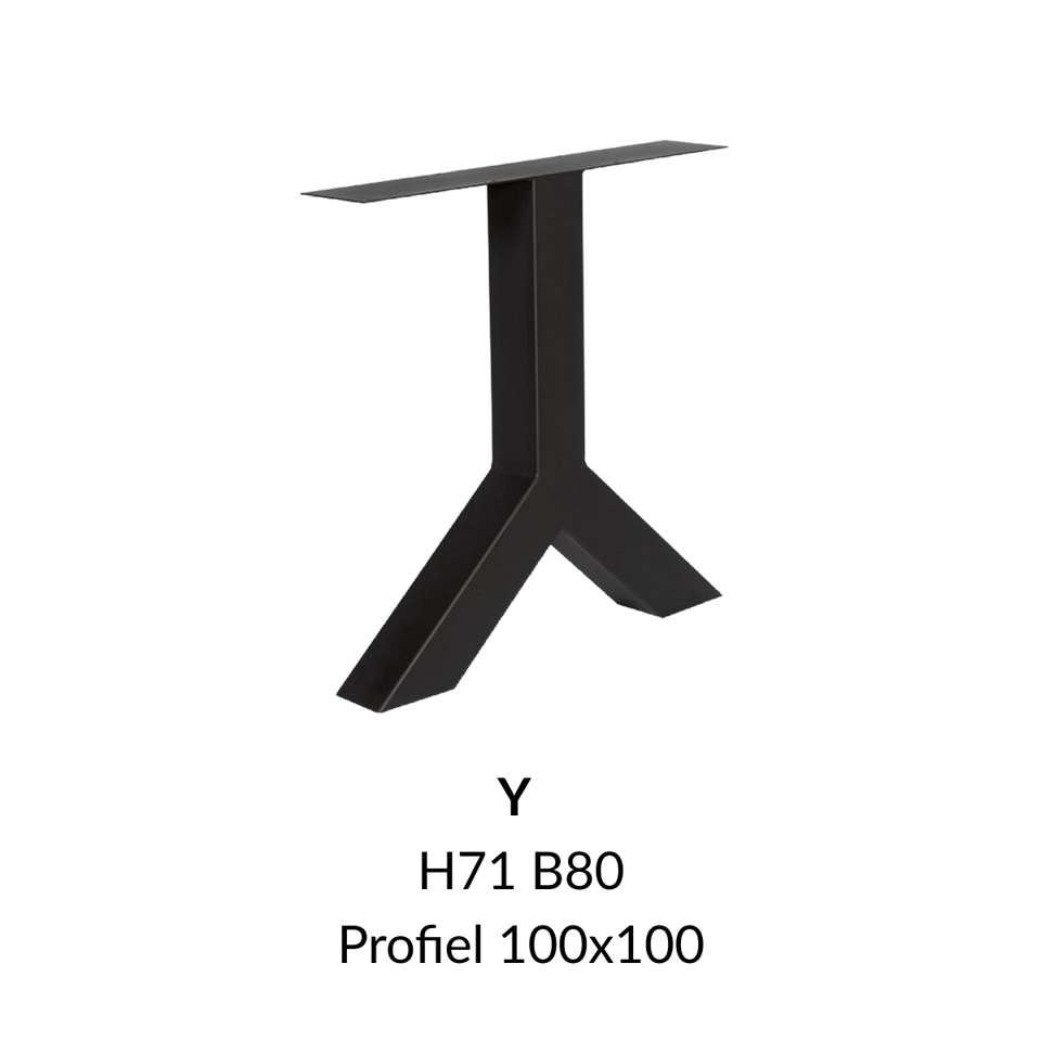 Metalen onderstel Y zwart RAL9005 - 80cm breed. Profiel 100x100mm