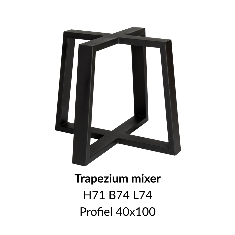 Metalen onderstel U trapezium mixer zwart RAL9005 - 74-90cm breed. Profiel 100x100mm