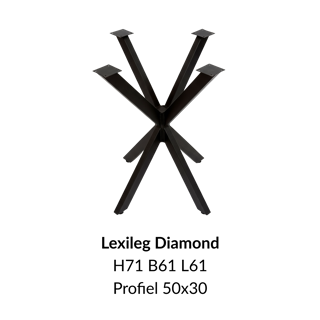 Metalen onderstel lexileg zwart RAL9005 - 61x61cm. Profiel 50x30mm