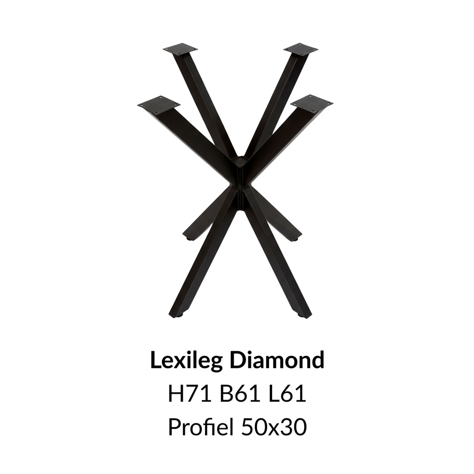 Metalen onderstel lexileg zwart RAL9005 - 61x61cm. Profiel 50x30mm