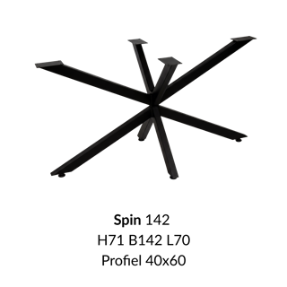 Metalen onderstel Spin 142 zwart RAL9005 - 142x70cm. Profiel 40x60mm