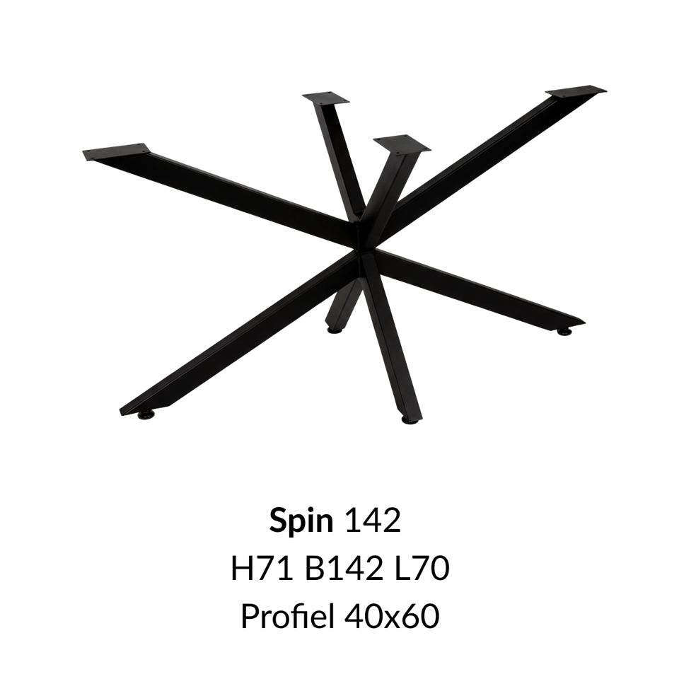 Metalen onderstel Spin 142 zwart RAL9005 - 142x70cm. Profiel 40x60mm