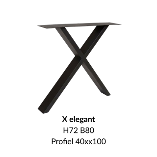 Metalen onderstel X elegant zwart RAL9005 - 80cm breed. Profiel 40x100mm