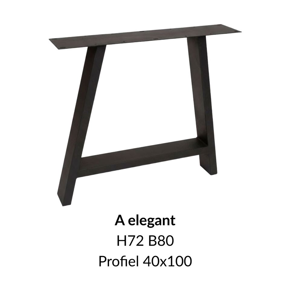 Metalen onderstel A elegant zwart RAL9005 - 80cm breed. Profiel 40x100mm
