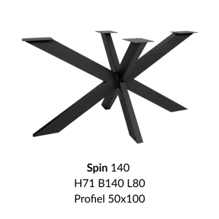 Metalen onderstel Spin 140 zwart RAL9005 - 140x80cm. Profiel 50x100mm