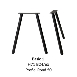 Metalen onderstel Basic 1 zwart RAL9005 - 24x65cm. Profiel Ø50mm set 2 stuks