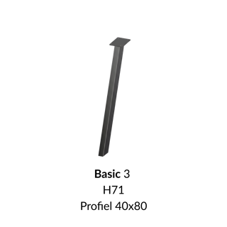Metalen onderstel Basic 3 zwart RAL9005 - 100x40cm. Profiel 40x80mm set 4 stuks