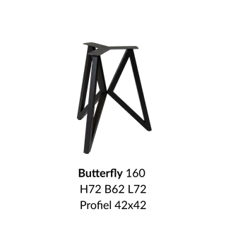 Metalen onderstel Butterfly zwart RAL9005 - 62-72x72cm breed. Profiel 42x42mm