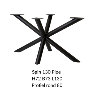 Metalen onderstel Spin 130 Pipe zwart RAL9005 - 130x73cm. Profiel Ø80mm