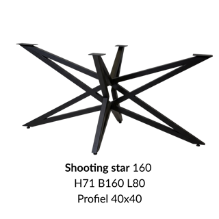 Metalen onderstel Shooting Star zwart RAL9005 - 160x80cm. Profiel 40x40mm