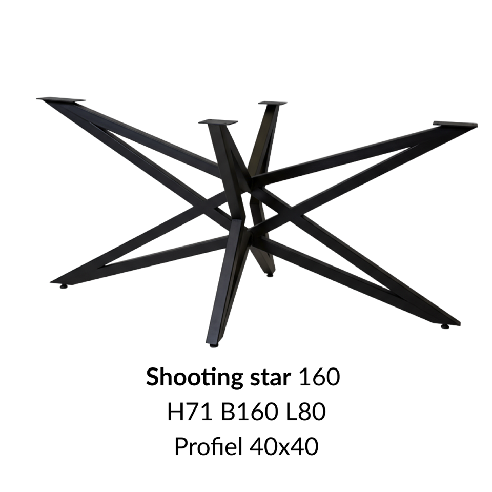 Metalen onderstel Shooting Star zwart RAL9005 - 160x80cm. Profiel 40x40mm