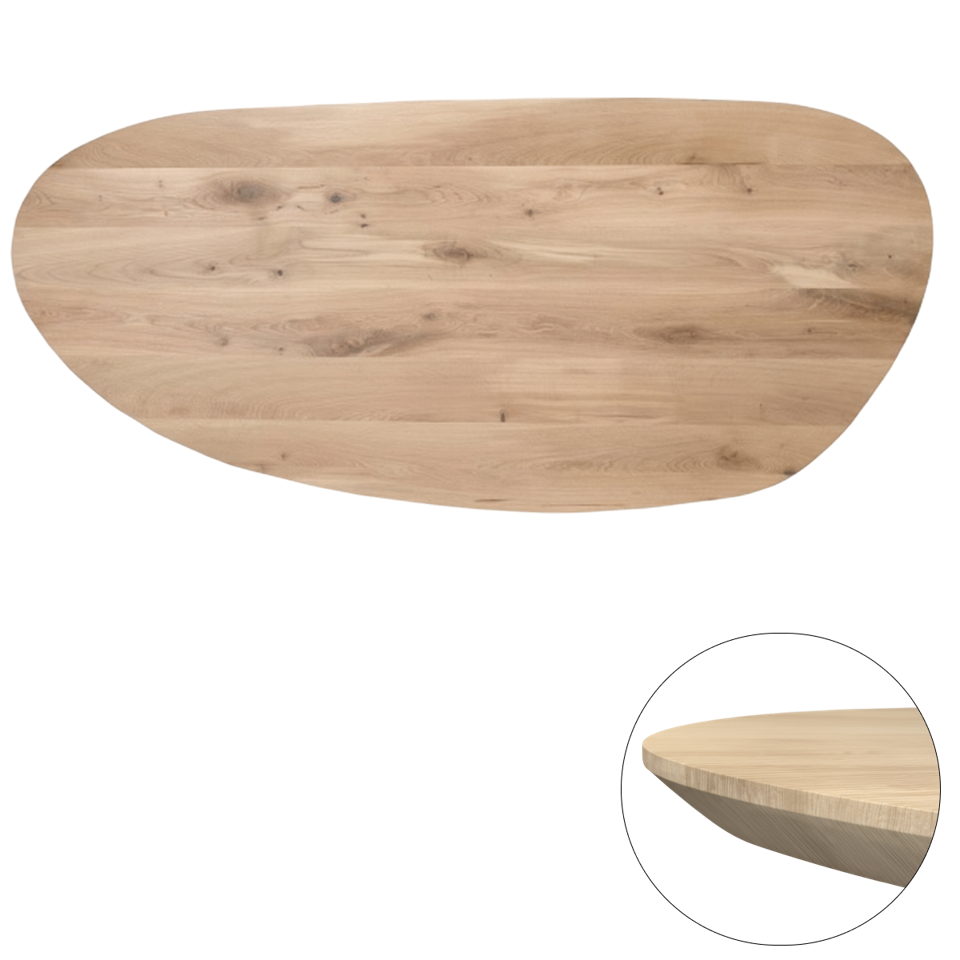 Tafelblad rustiek eiken nier ovaal facet kant 40mm 2000x900 onbehandeld