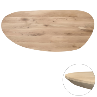 Tafelblad rustiek eiken nier ovaal facet kant 40mm 2500x1150 onbehandeld