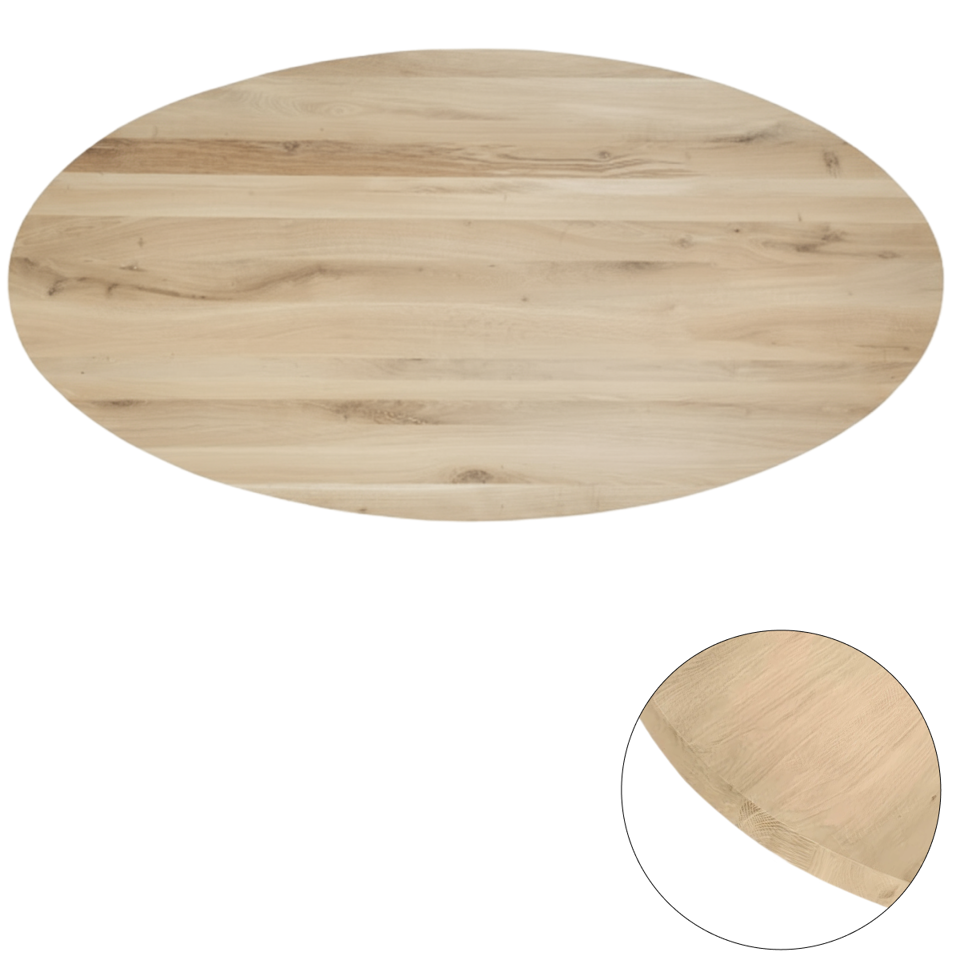 Tafelblad rustiek eiken ovaal rechte kant 40mm 300x120 onbehandeld