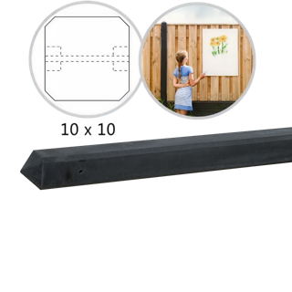 Betonpaal glad 10 x 10 x 305 cm diamantkop Antraciet Tussenpaal