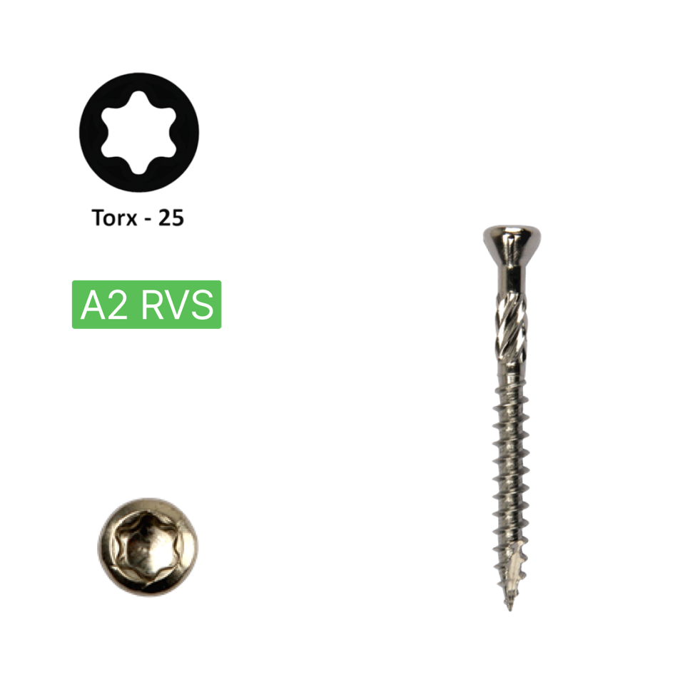 Hardhout schroef 5,0 x 40 Torx (T25) | PFS+ RVS C2 | 200 stuks