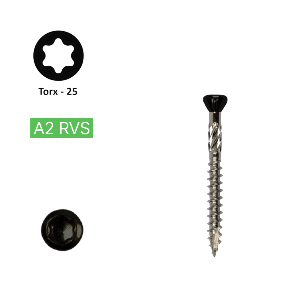 Potdeksel schroef 5,0 x 40 Torx (T25) |PFS+ RVS C2 | Zwarte Kop  200 Stuks