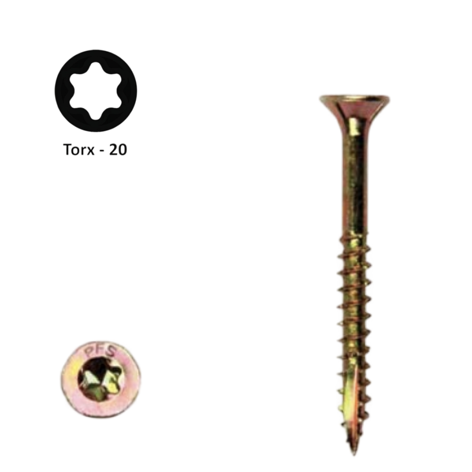 Spaanplaatschroef 4,5 x 60 Torx (T20) | PFS+ verzinkt | 200 stuks